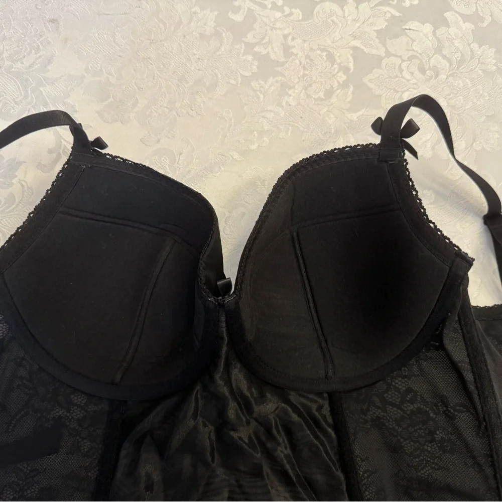 Adore Me Size 38DDD Bustier Lace Up Neglige Garters Black‎ Sexy Boudoir New